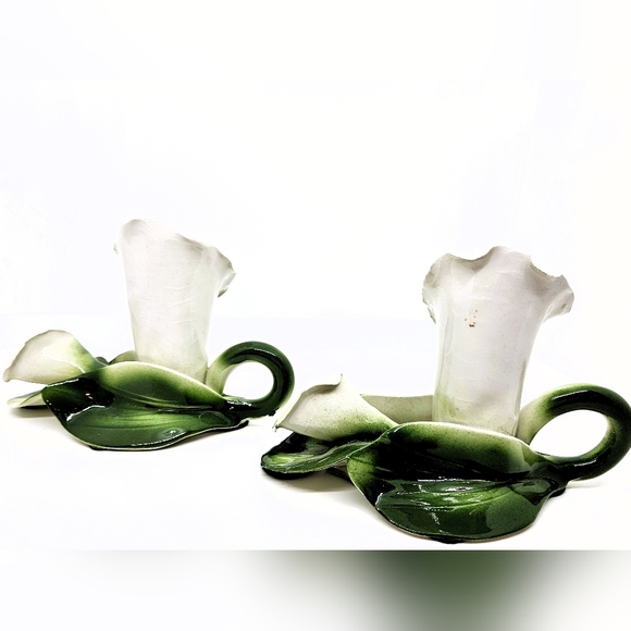 Vintage Hand Painted Calla Lilly Candle Holders - Made in Italy - Picture 4 of 4
